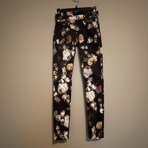 7 For All Mankind, Size 24, Black Floral Print Skinny Jeans